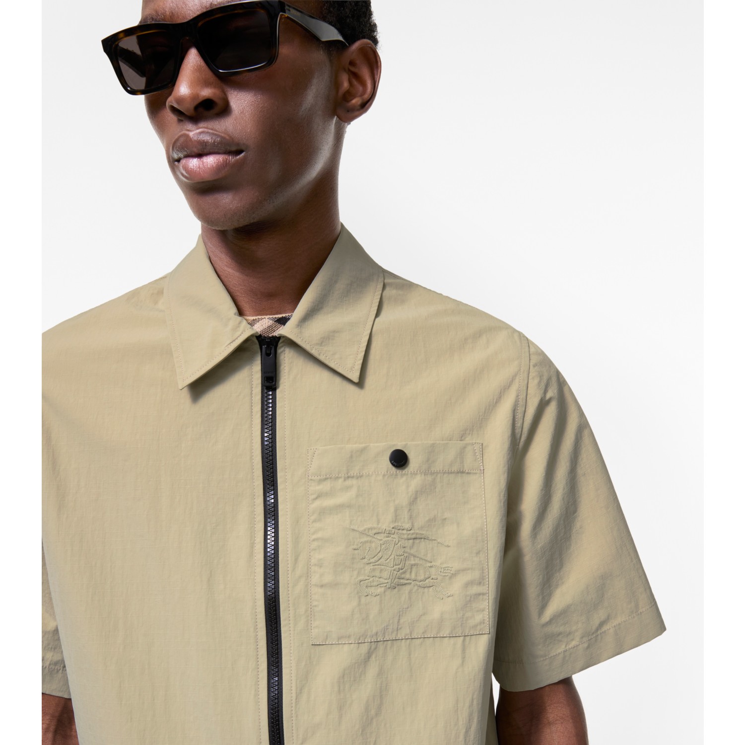 Nylon Zip Overshirt in Sparrow beige - Men | Burberry® Official