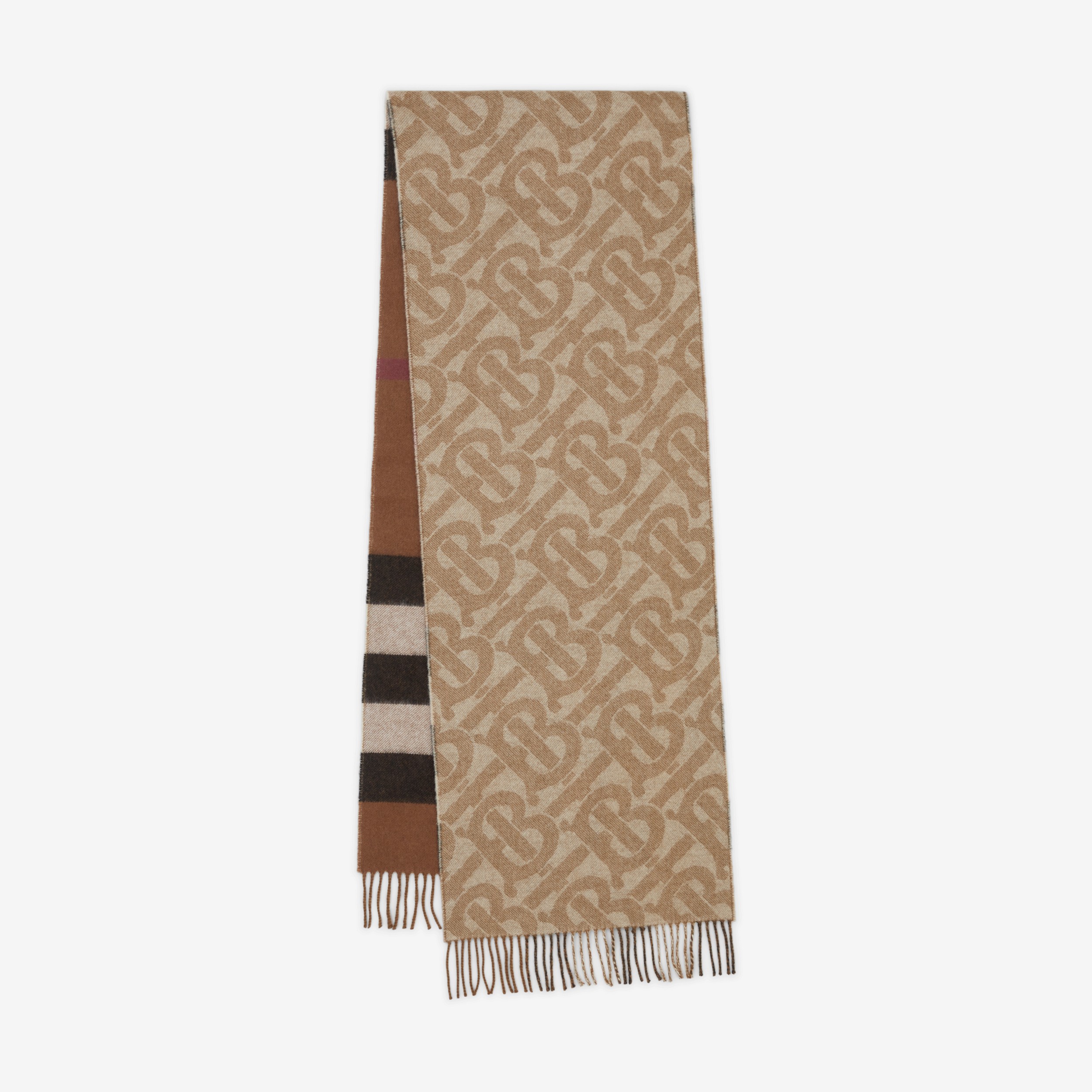 双面两用格纹羊绒围巾 (典藏米色 / 深桦木棕) | Burberry® 博柏利官网 - 1