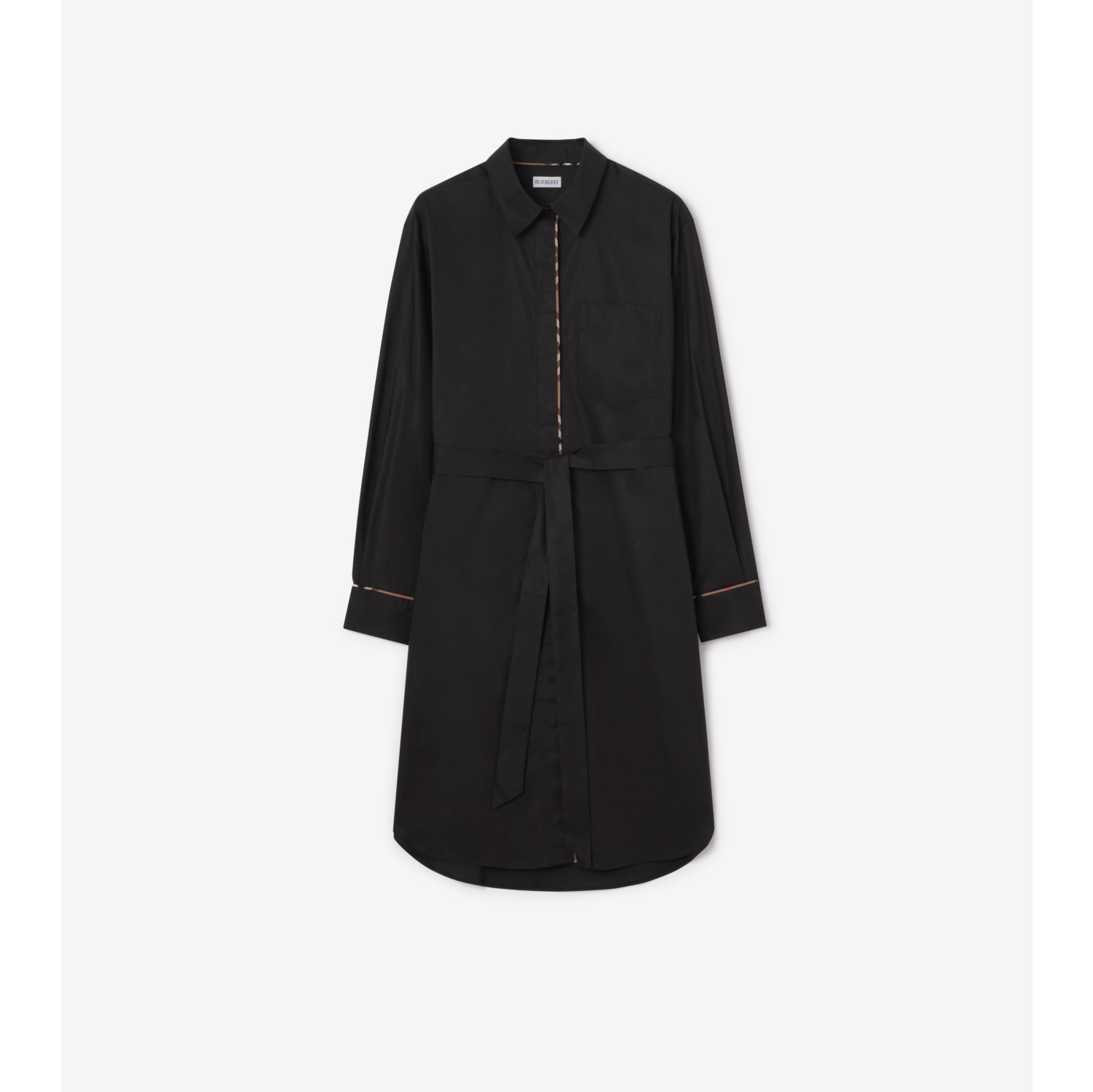 Check Trim Cotton Shirt Dress