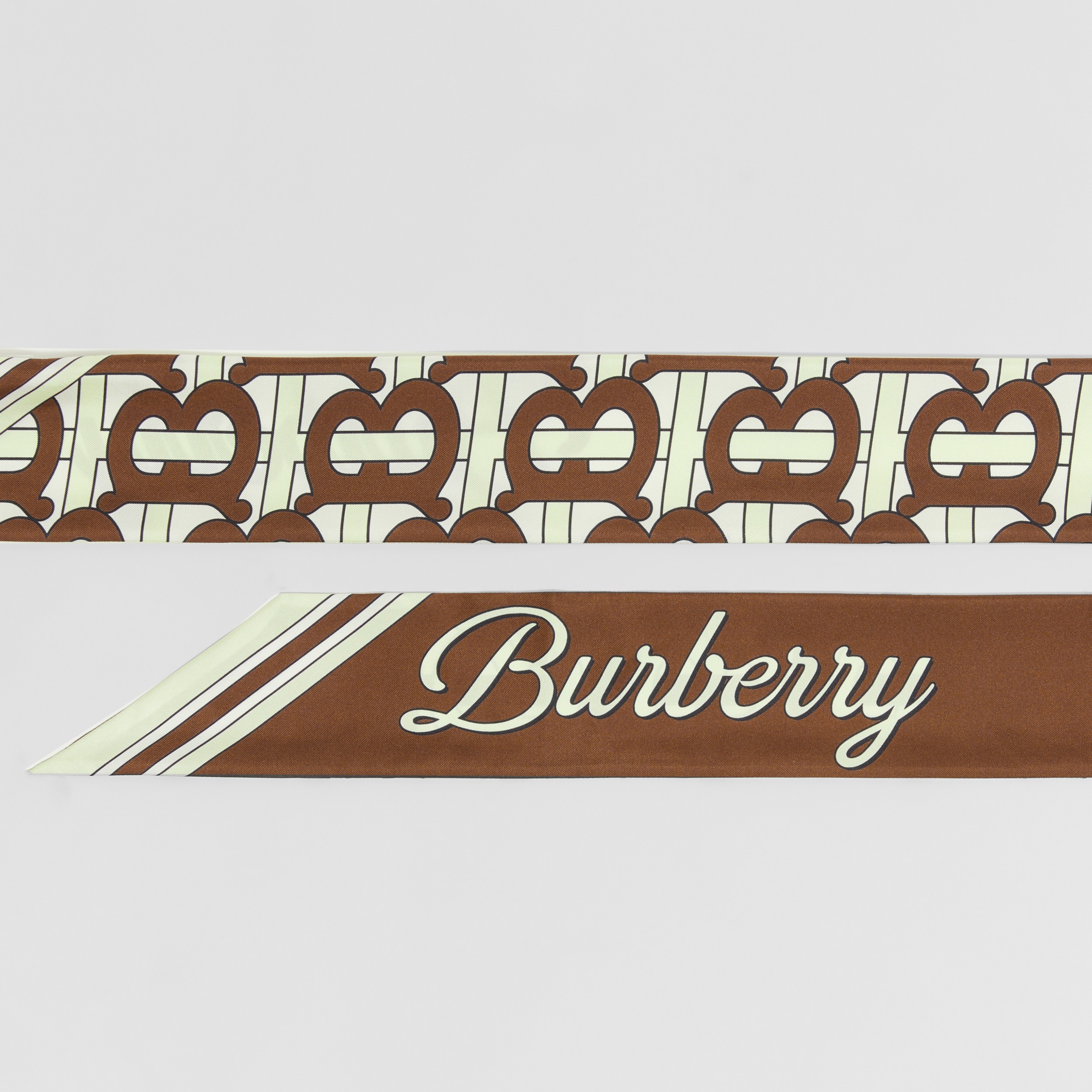 Skinny scarf de seda com estampa de montagem (Marrom Bétula Escuro/pistache) | Burberry® oficial - 2