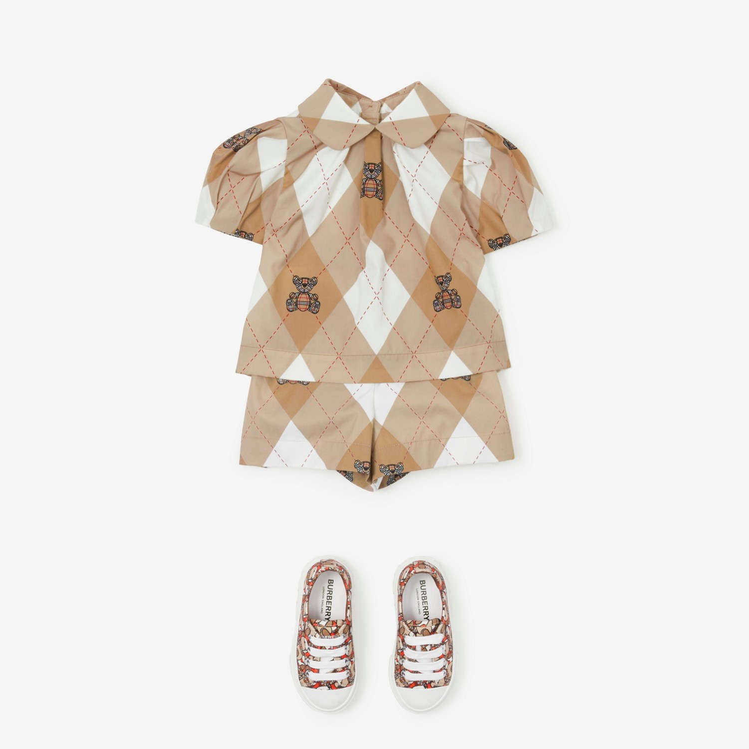 Thomas Bear Argyle Stretch Cotton Blouse in Soft Fawn - Children | Burberry® Official
