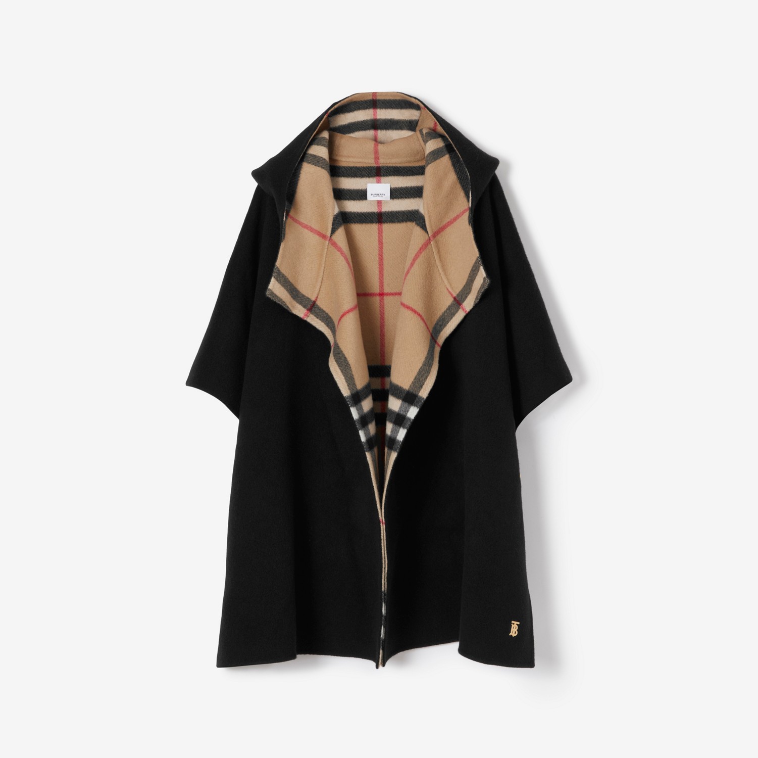 Cashmere Reversible Hooded Cape in Black/archive Beige | Burberry® Official
