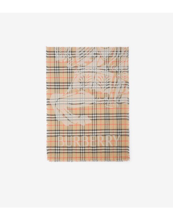 Wide EKD Check Wool Silk Scarf
