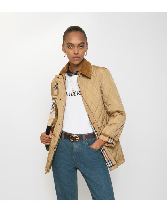 モ*読様 バーバリー【極美品】オレンジキルティングブルゾン BURBERRY (バーバリー) ダイヤモンドキルティング サーモバーン ボタン