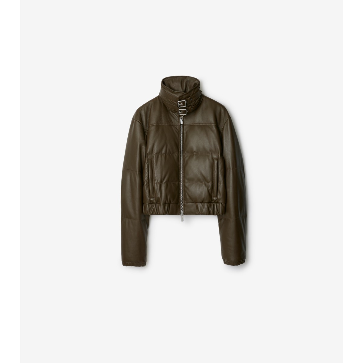 Shop Burberry Leather Puffer Jacket In Heath