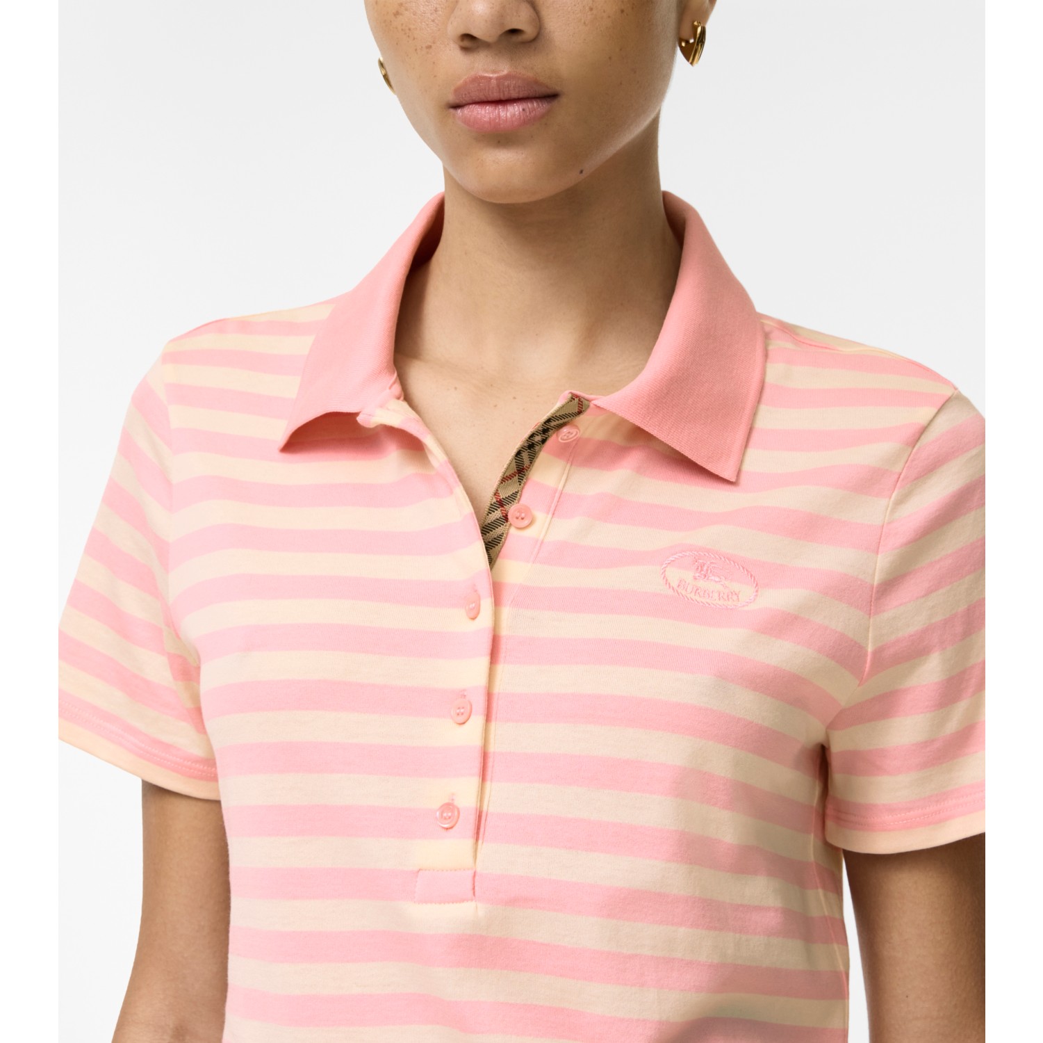 Striped Cotton Polo Shirt in Candy pink/sandstone beige - Women | Burberry® Official