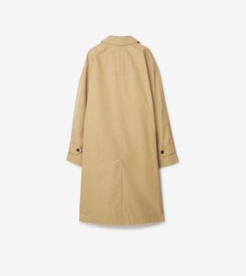 Long Cotton Blend Car Coat in Flax - Women, Cotton Gabardine | Burberry®  Official