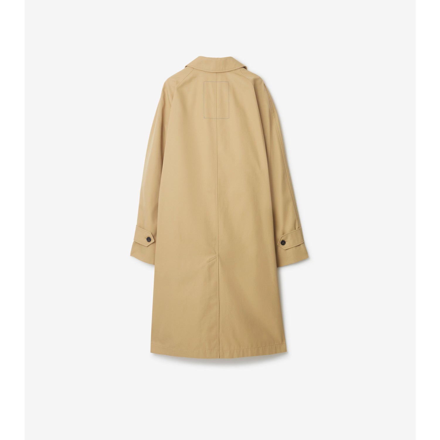 Long Cotton Blend Car Coat in Flax - Women, Cotton Gabardine