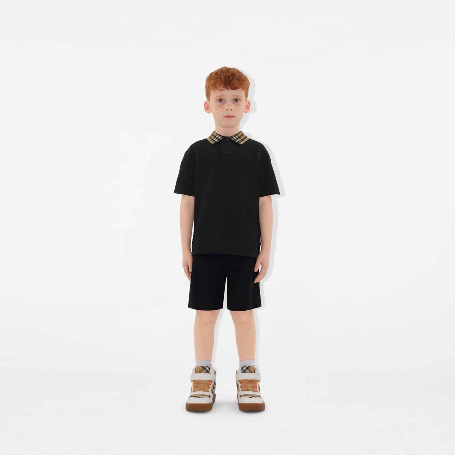 Check Collar Cotton Polo Shirt in Black | Burberry® Official Check Collar Cotton Polo Shirt in Black | Burberry® Official