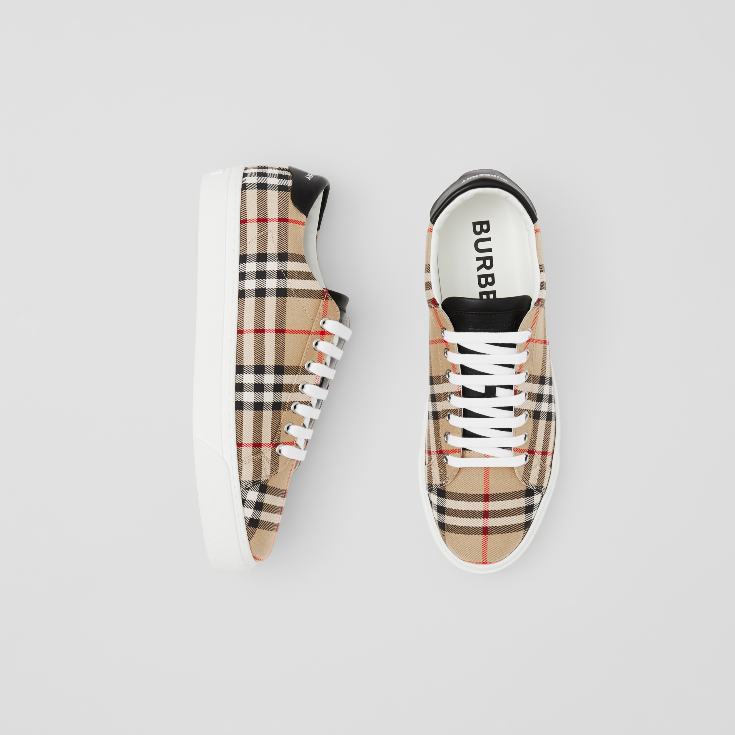 krans chef Praktisk Bio-based Sole Vintage Check and Leather Sneakers in Archive Beige - Men |  Burberry® Official