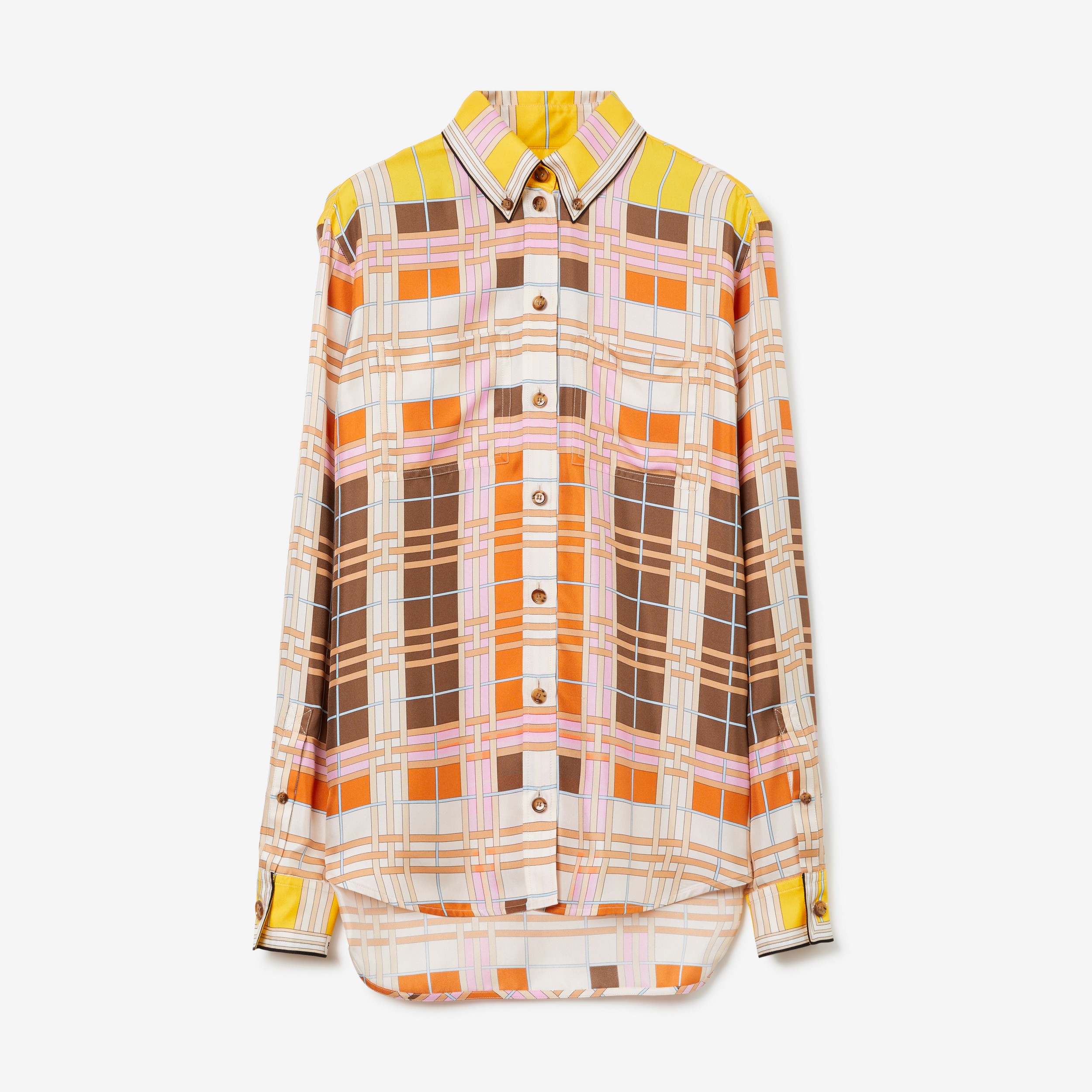 Abstract Check Silk Oversized Shirt in Candy Pink - Women | Burberry® Official - 1