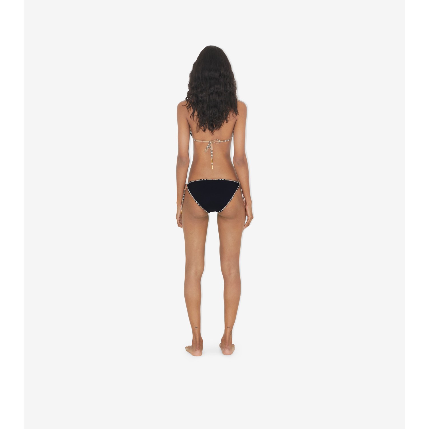 Check Trim Triangle Bikini in Black Women Nylon Burberry Official