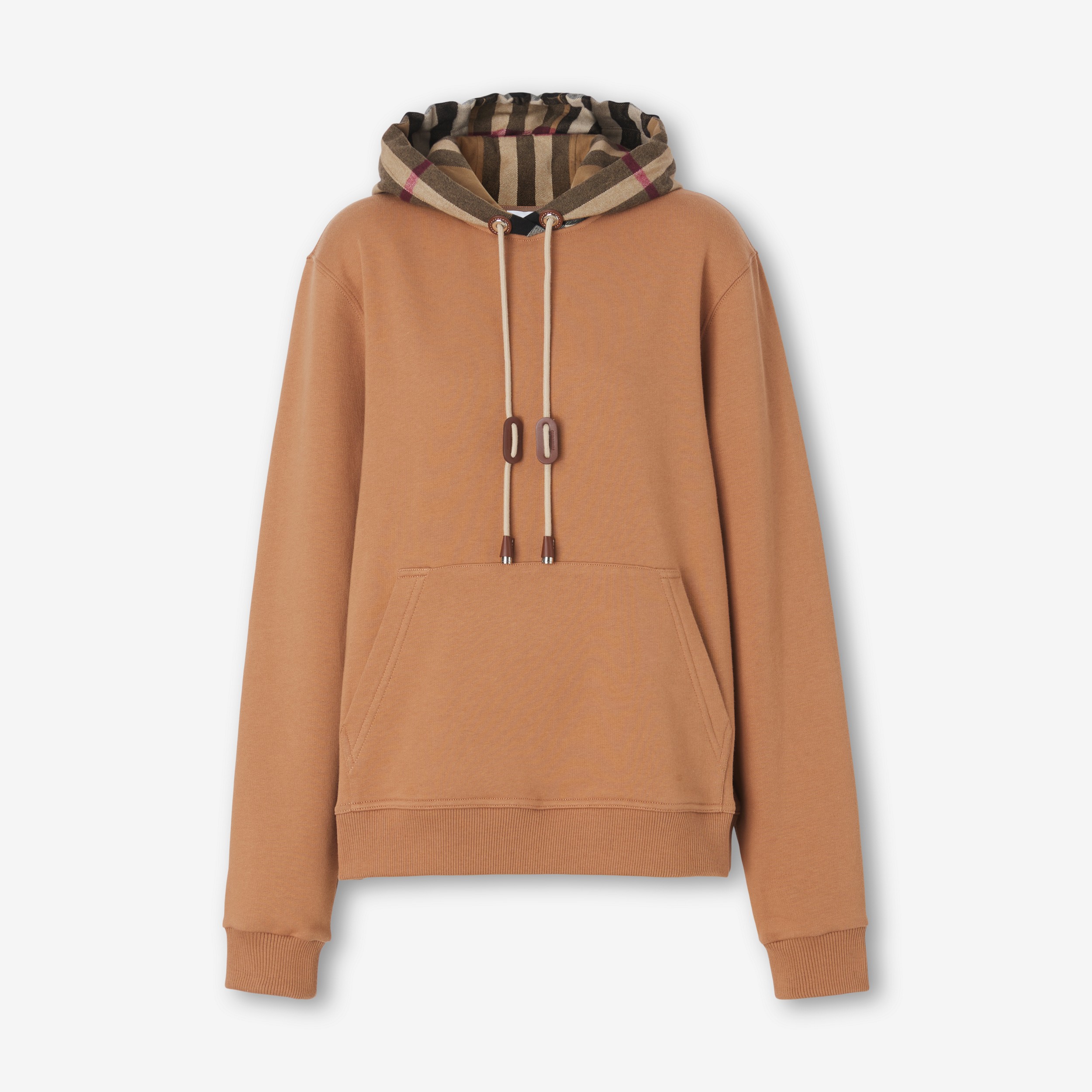 Check Hood Cotton Hoodie in Camel - Women | Burberry® Official - 1