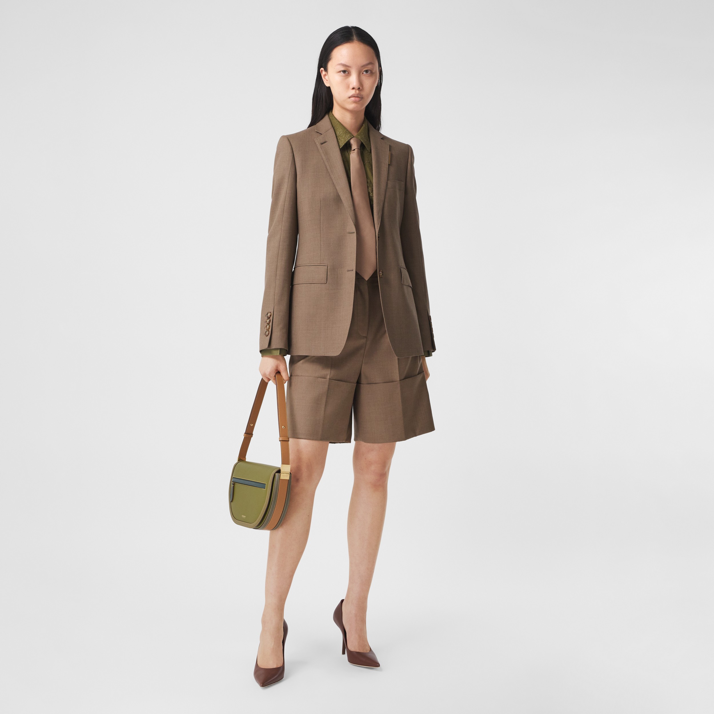 Custom Fit Cuff Detail Wool Tailored Shorts in Deep Taupe - Women | Burberry® Official - 2