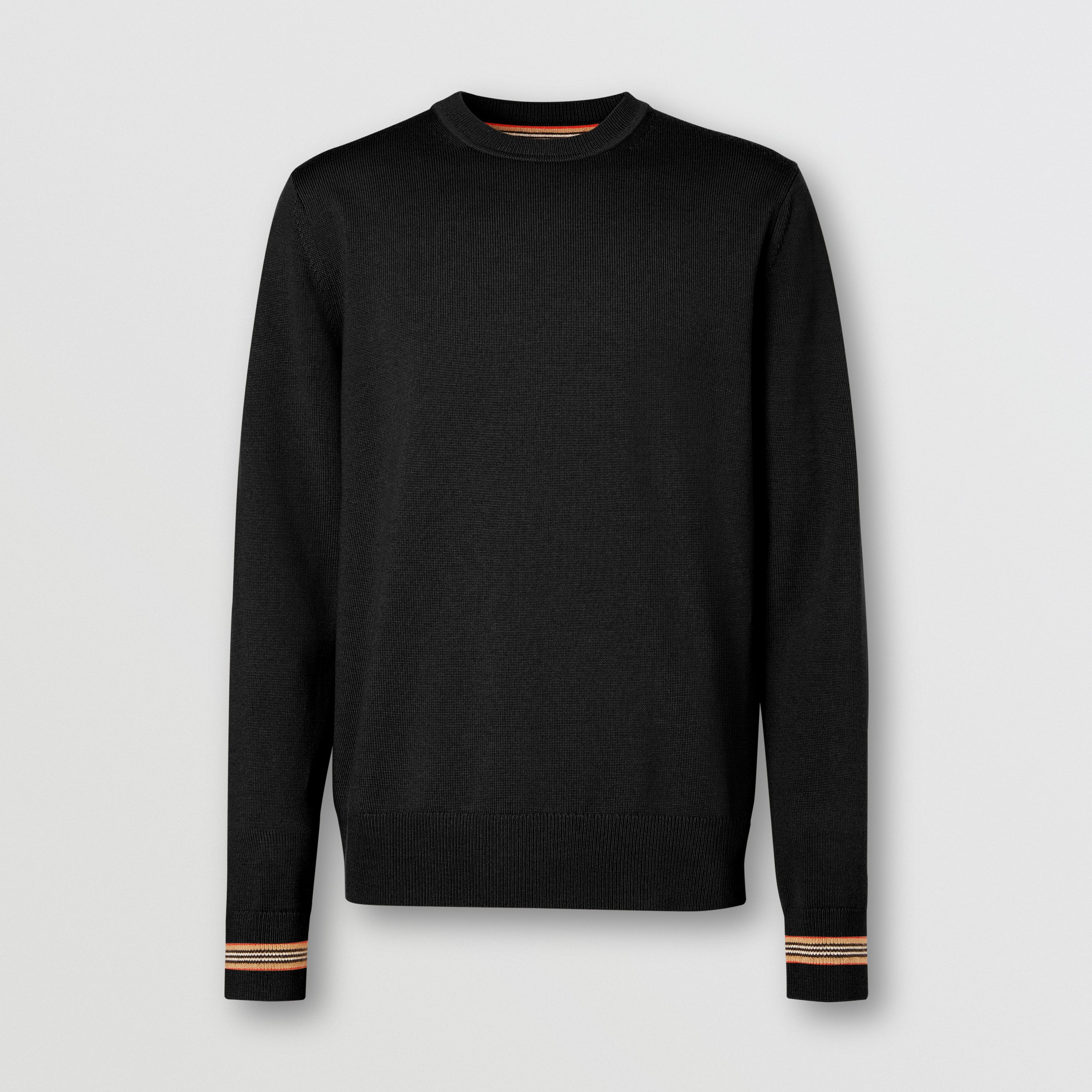 Icon Stripe Trim Wool Sweater in Black - Men | Burberry® Official - 4