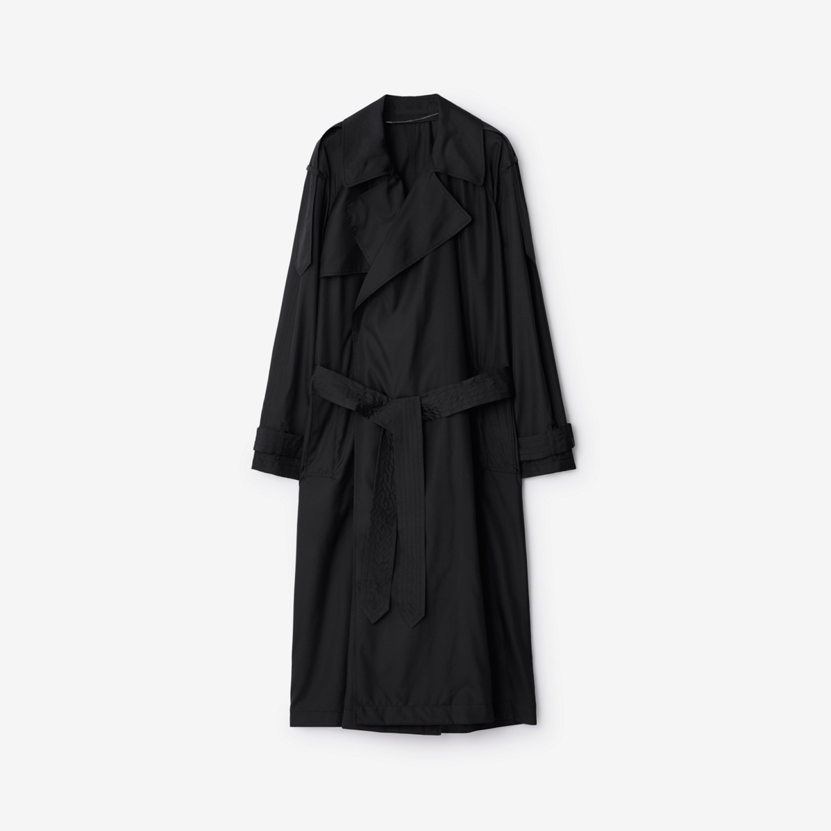 Burberry Belted Silk Trench Coat In Black