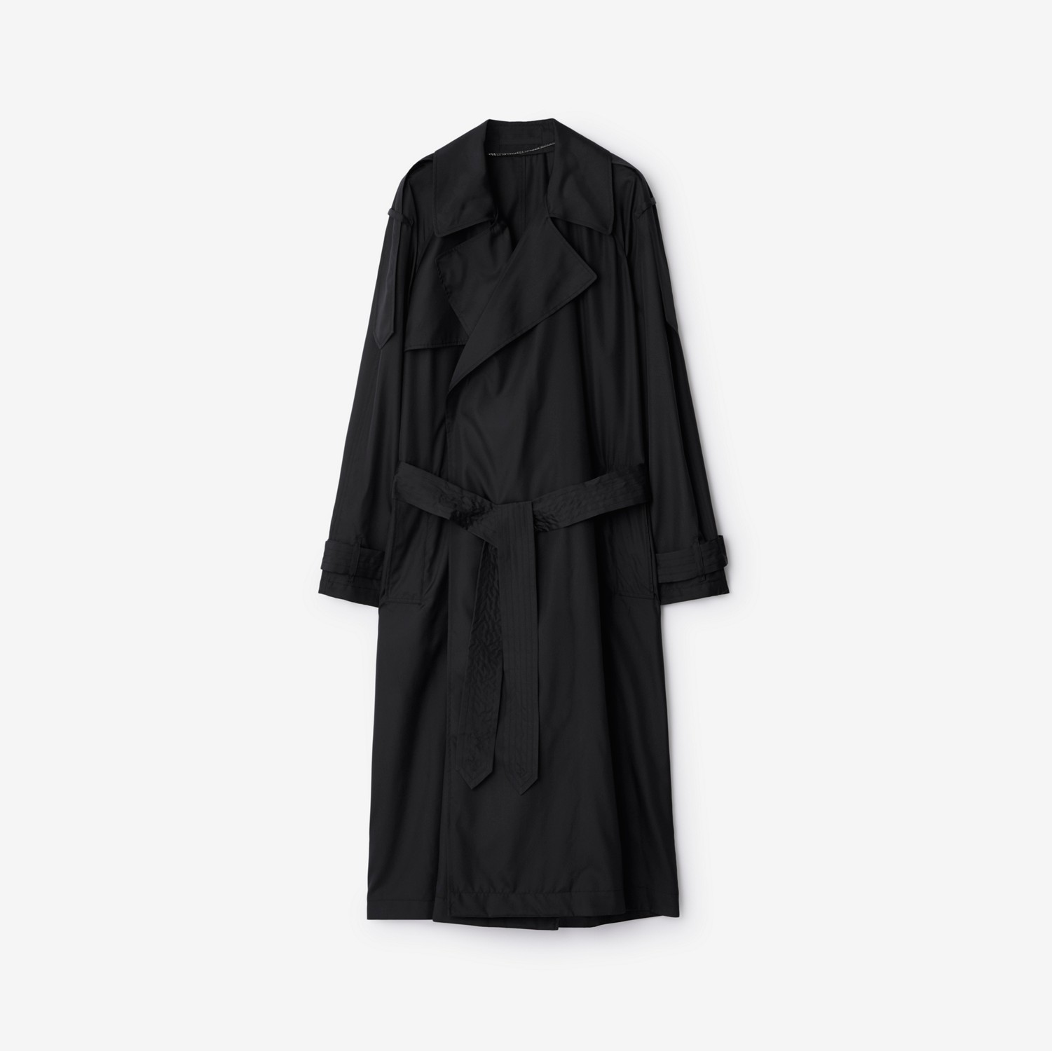 Long Silk Trench Coat in Black - Women | Burberry® Official
