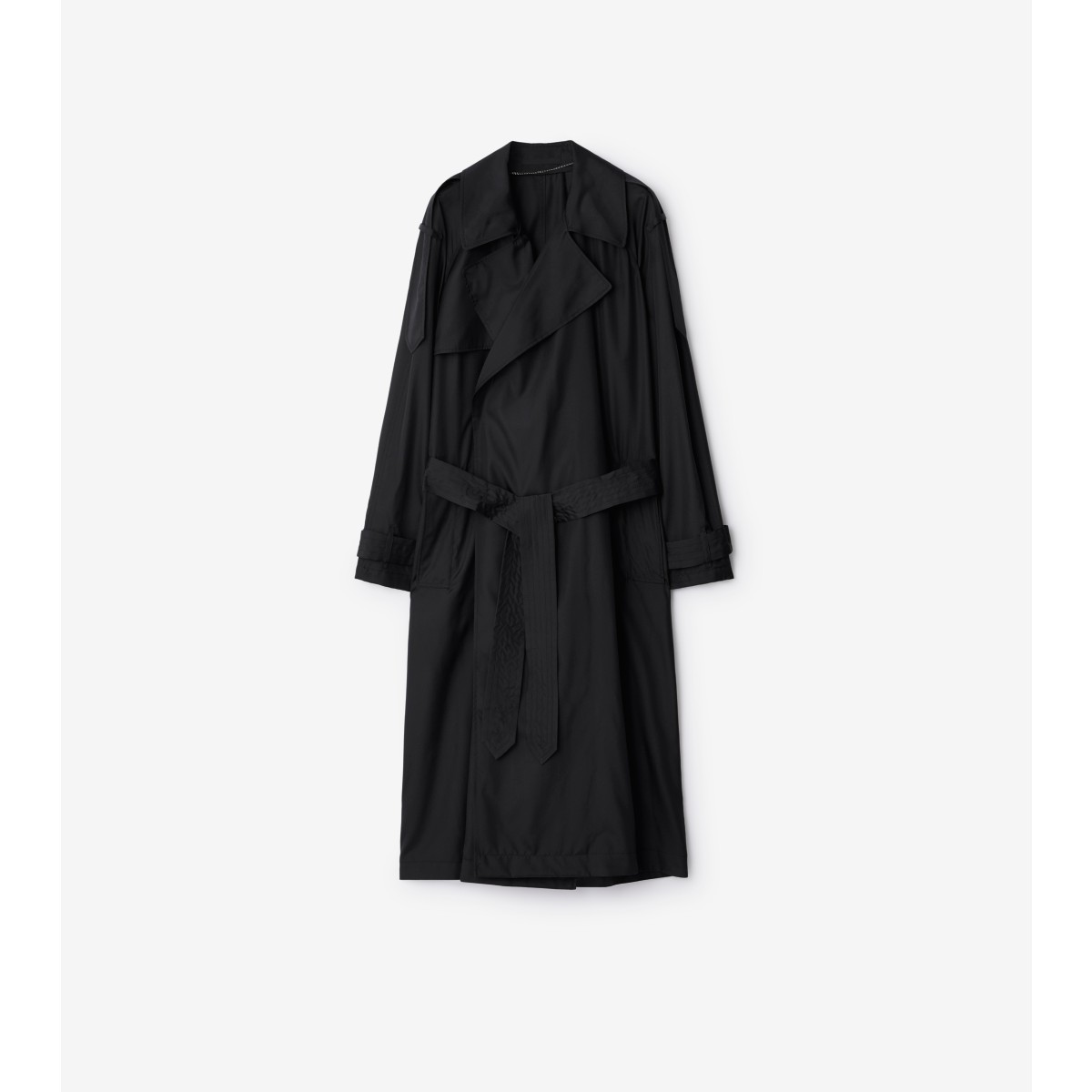 Burberry Belted Silk Trench Coat In Black
