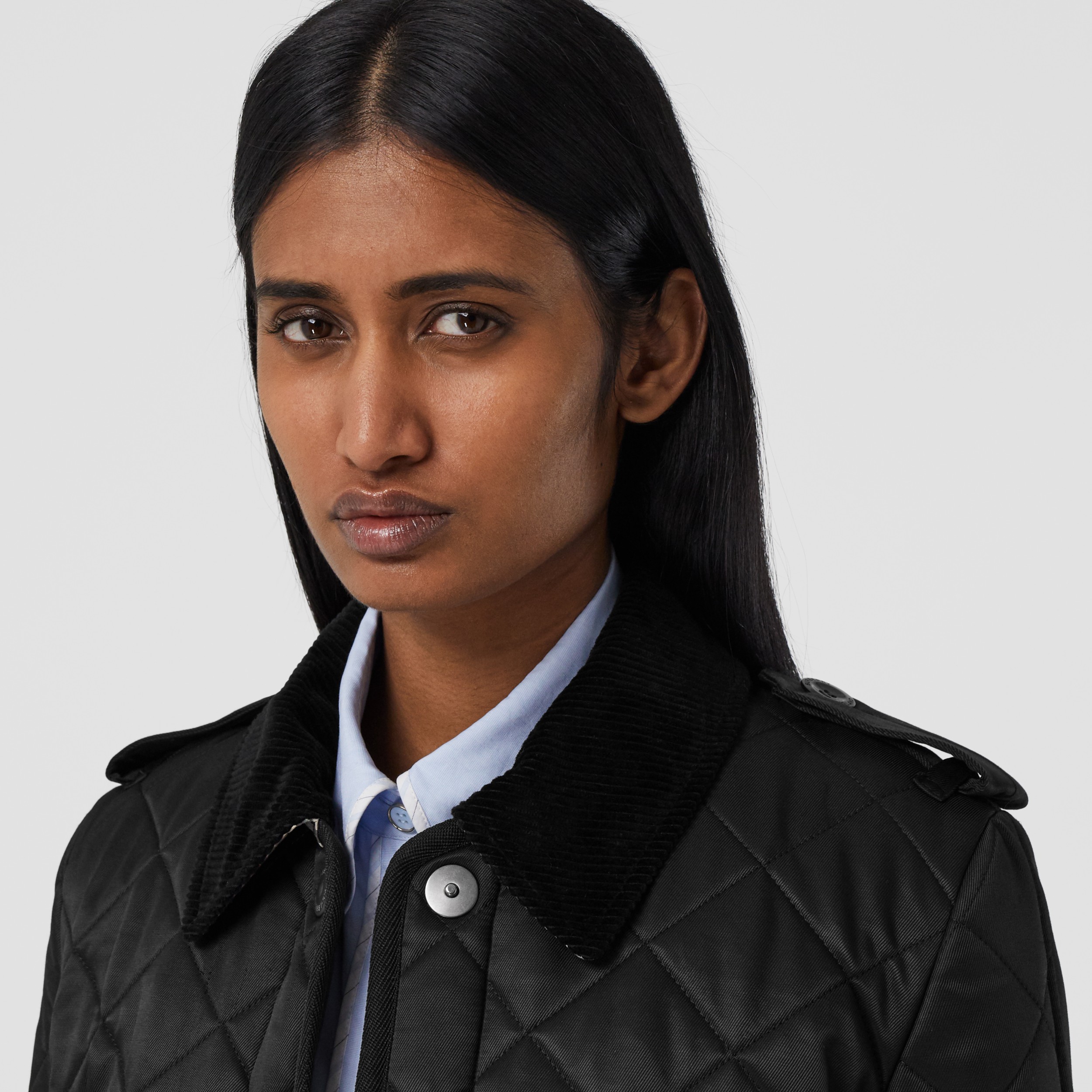 Cotton Gabardine Panel Diamond Quilted Jacket in Black - Women ...