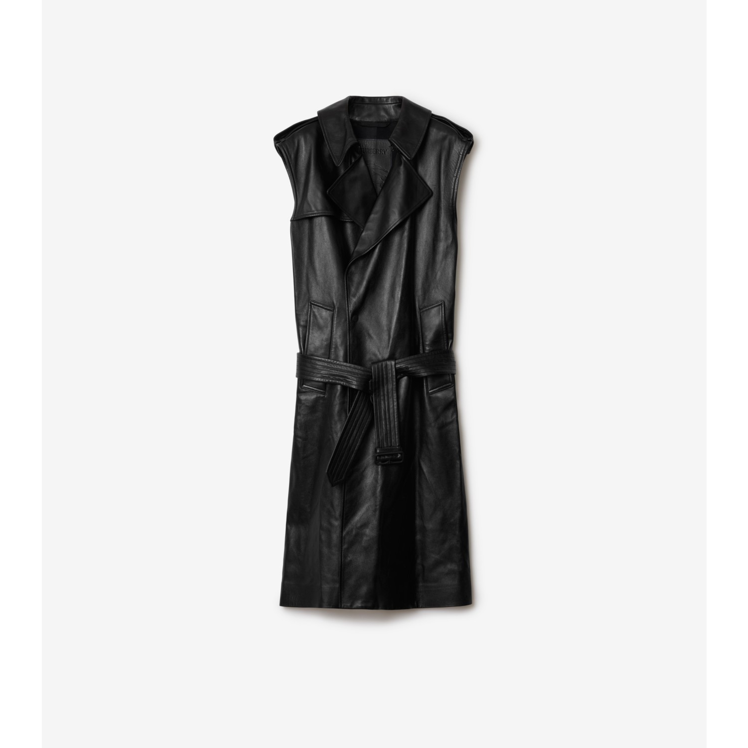 Long Sleeveless Leather Trench Coat in Black - Men | Burberry® Official