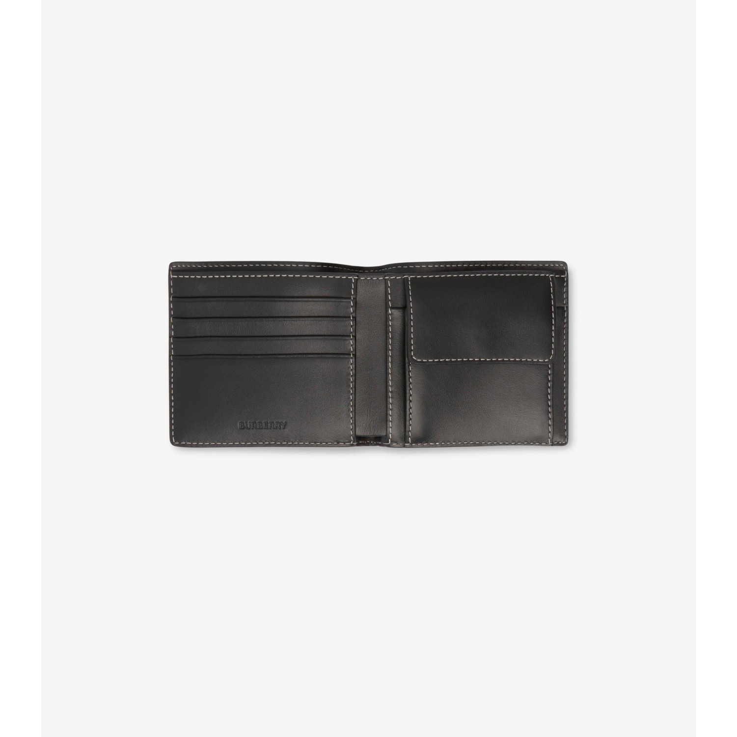 Check and Leather Bifold Coin Wallet in Dark birch brown Men Canvas Burberry Official