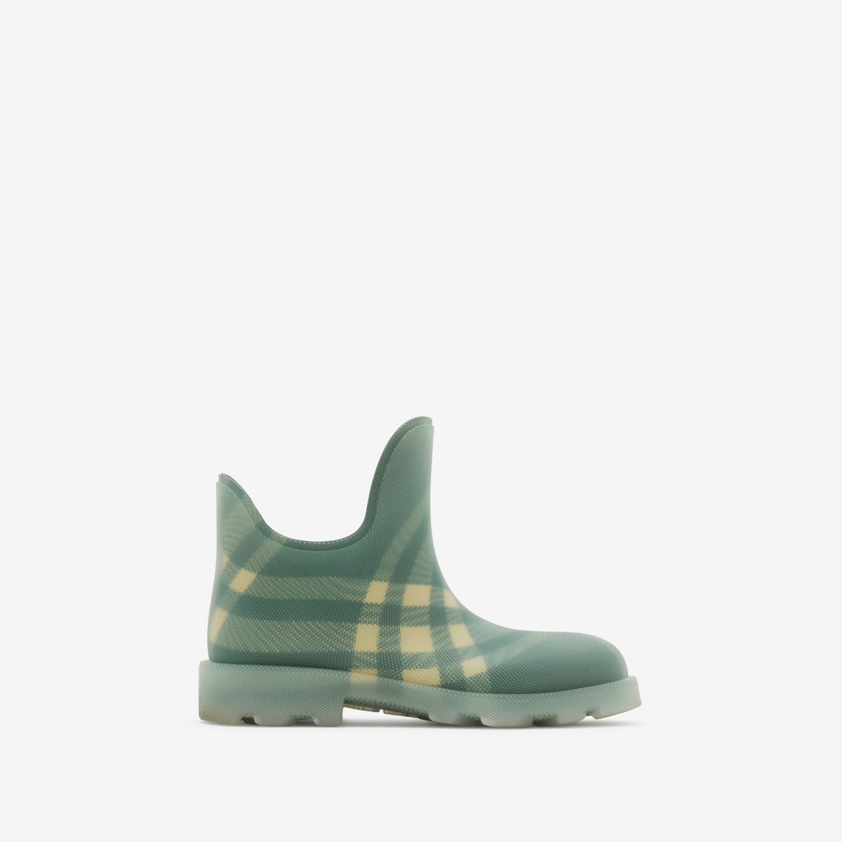 Shop Burberry Check Rubber Marsh Low Boots In Primrose
