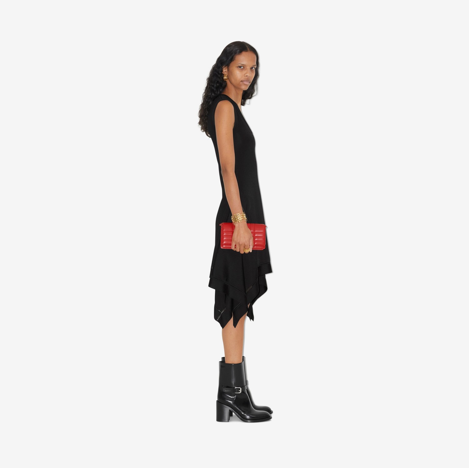 Vestido en mezcla de viscosa con bajo drapeado (Negro) - Mujer | Burberry® oficial