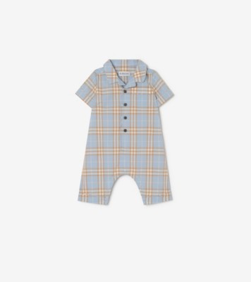 Check Cotton Playsuit in Dusty blue - Children | Burberry® Official