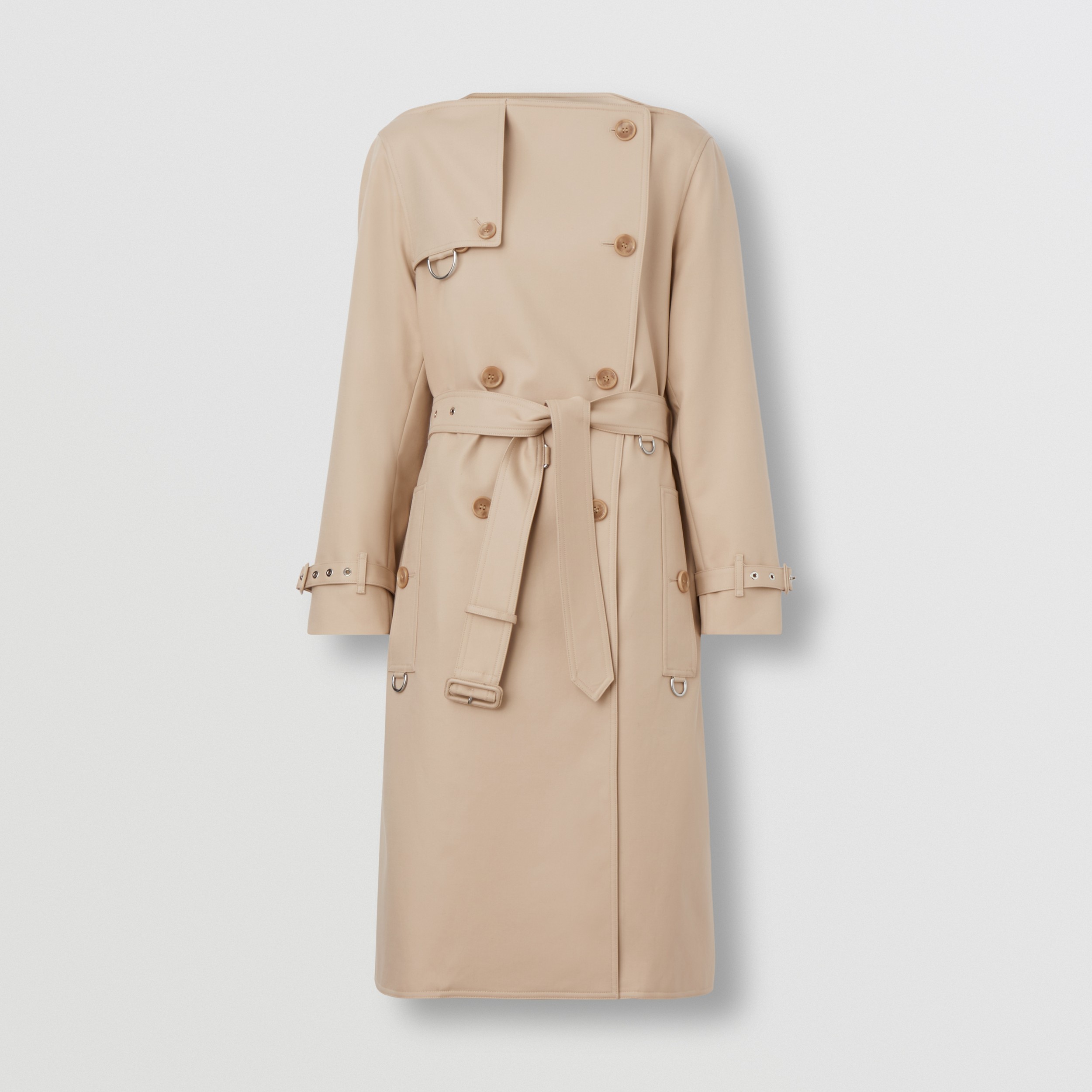 Cotton Gabardine Boat Neck Trench Coat in Soft Fawn - Women | Burberry® Official - 4