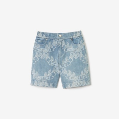 BURBERRY BURBERRY CHILDRENS OAK LEAF CREST JAPANESE DENIM SHORTS