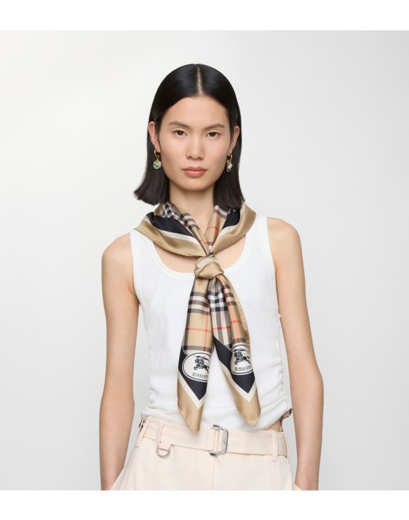 【送料&関税込】Burberry Silk Scarf Burberry // Brown & Multicolour TB Monogram Silk Scarf – VSP