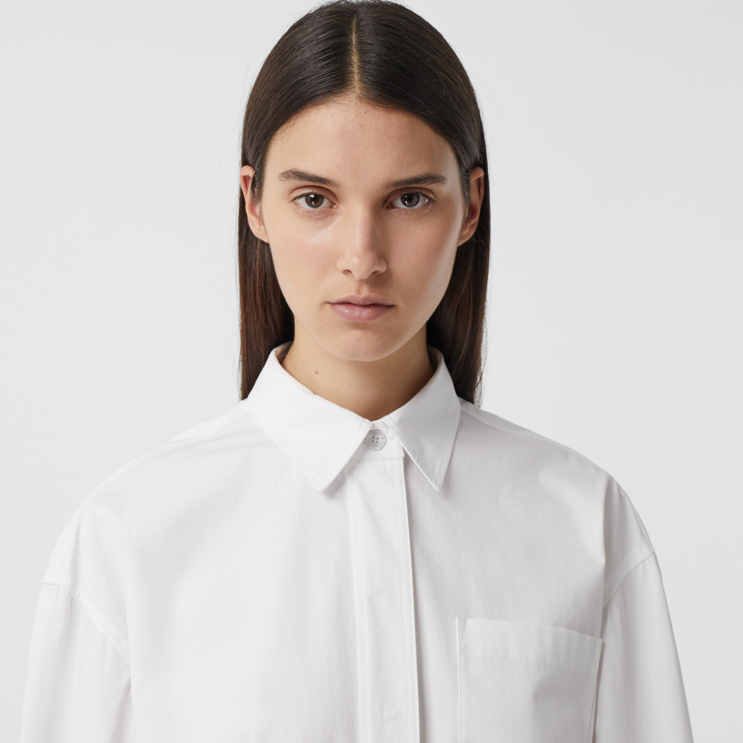 Logo Print Cotton Oversized Shirt in White - Women | Burberry United States