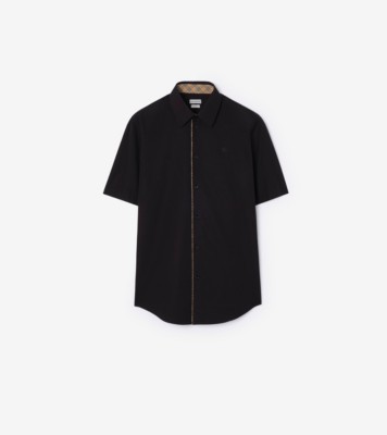 Class Fit Check Piping Cotton Poplin Shirt in Black - Men | Burberry® Official