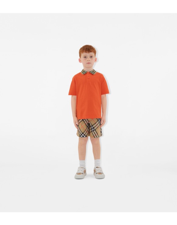 Check Collar Cotton Polo Shirt