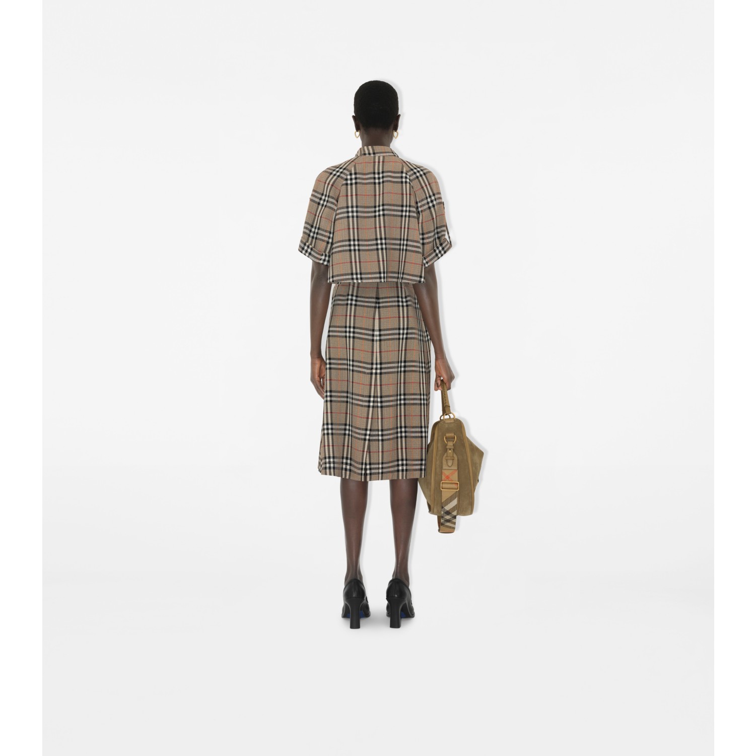 Check Silk Blend Trench Dress