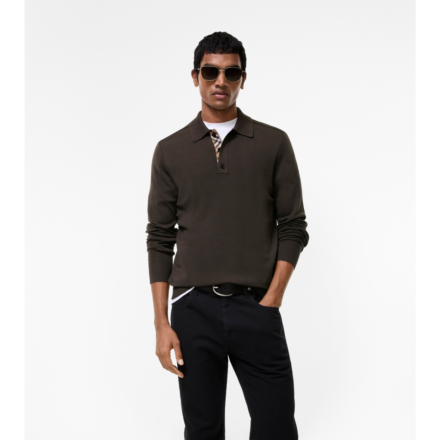 Long-sleeve Wool Polo Shirt