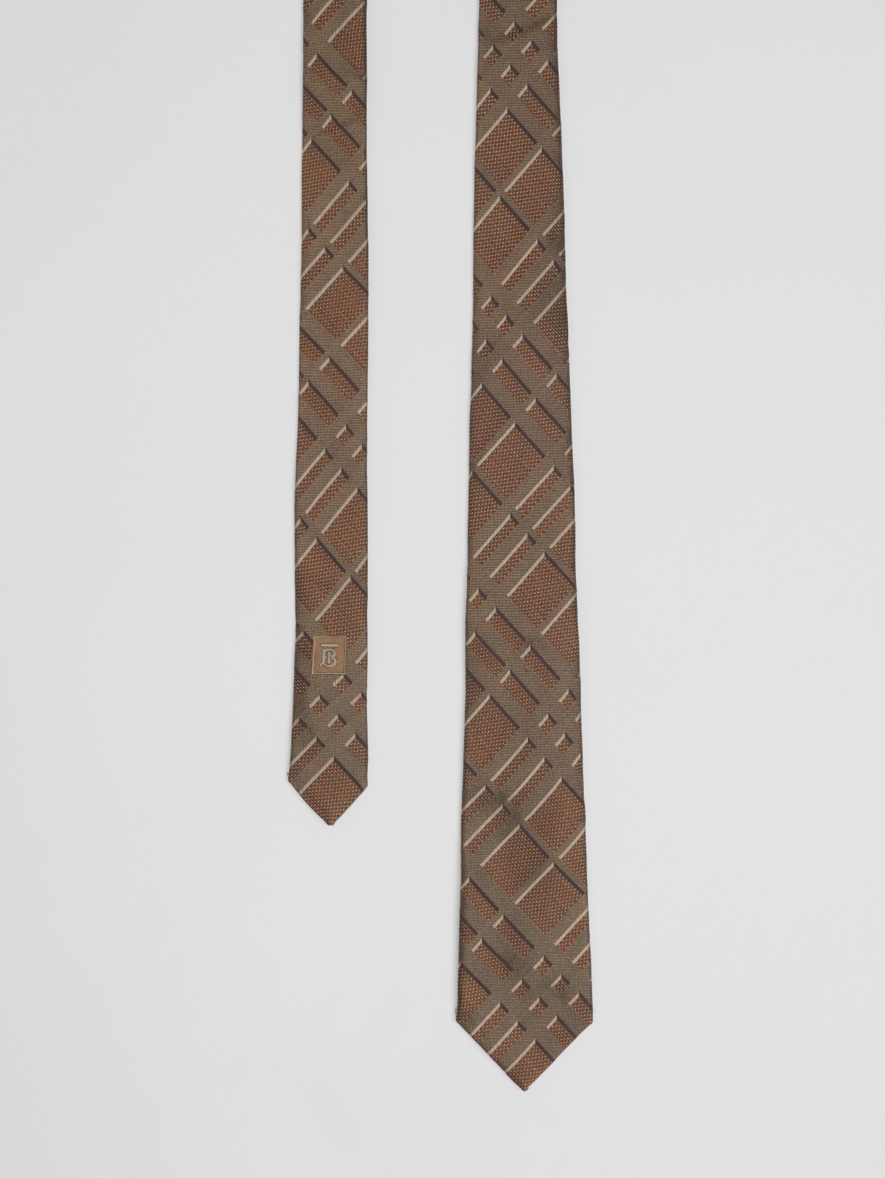 Corbata de pala clásica en seda con motivo a cuadros en jacquard (Cámel)