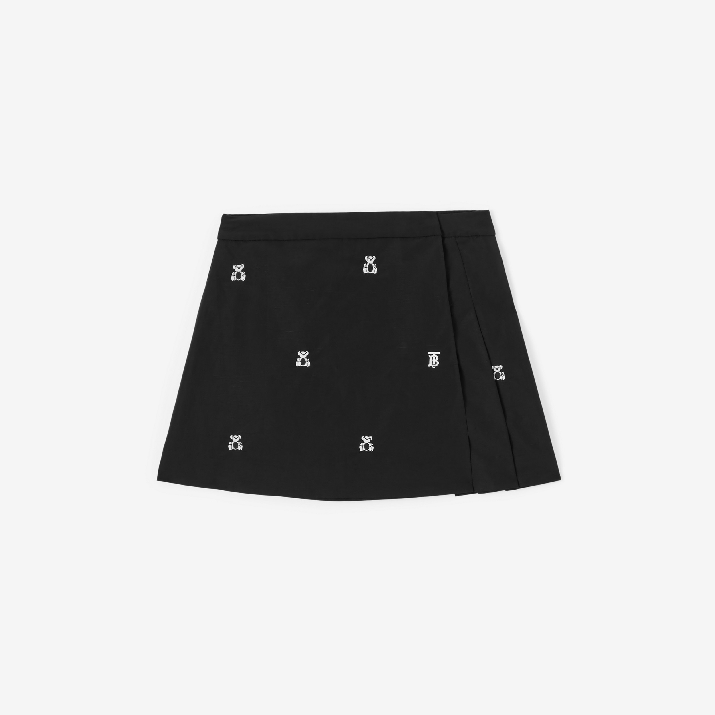 Embroidered Thomas Bear Pleated Cotton Skirt in Black | Burberry® Official - 1