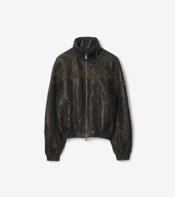 カーシヴロゴ レザージャケット (ブラック) - メンズ, レザー