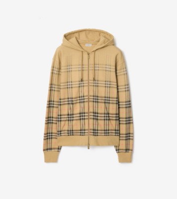 Gradient Check Cotton Zip Hoodie in Sand beige - Men | Burberry