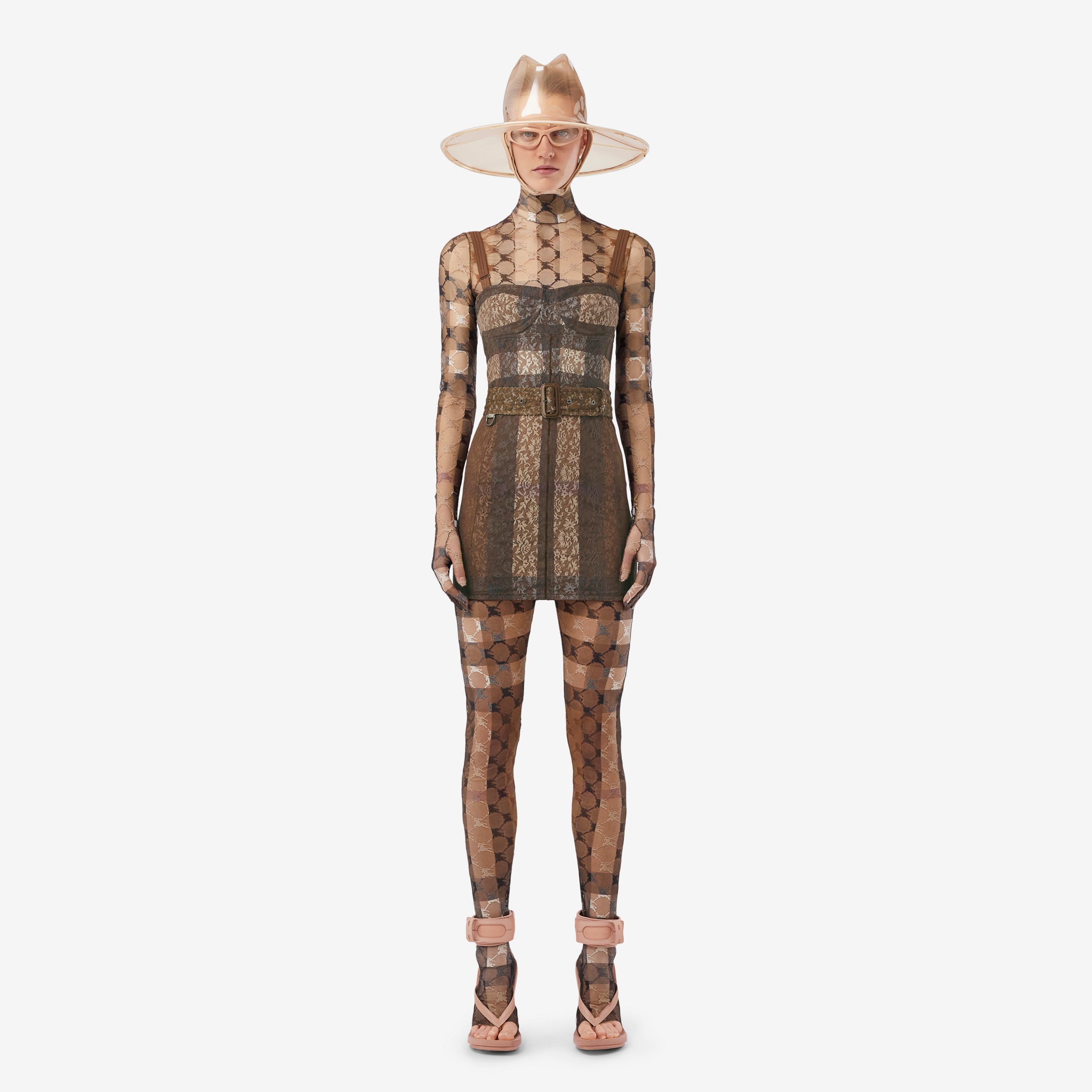 Check Lace Belted Corset Dress in Dark Birch Brown - Women | Burberry® Official - 3