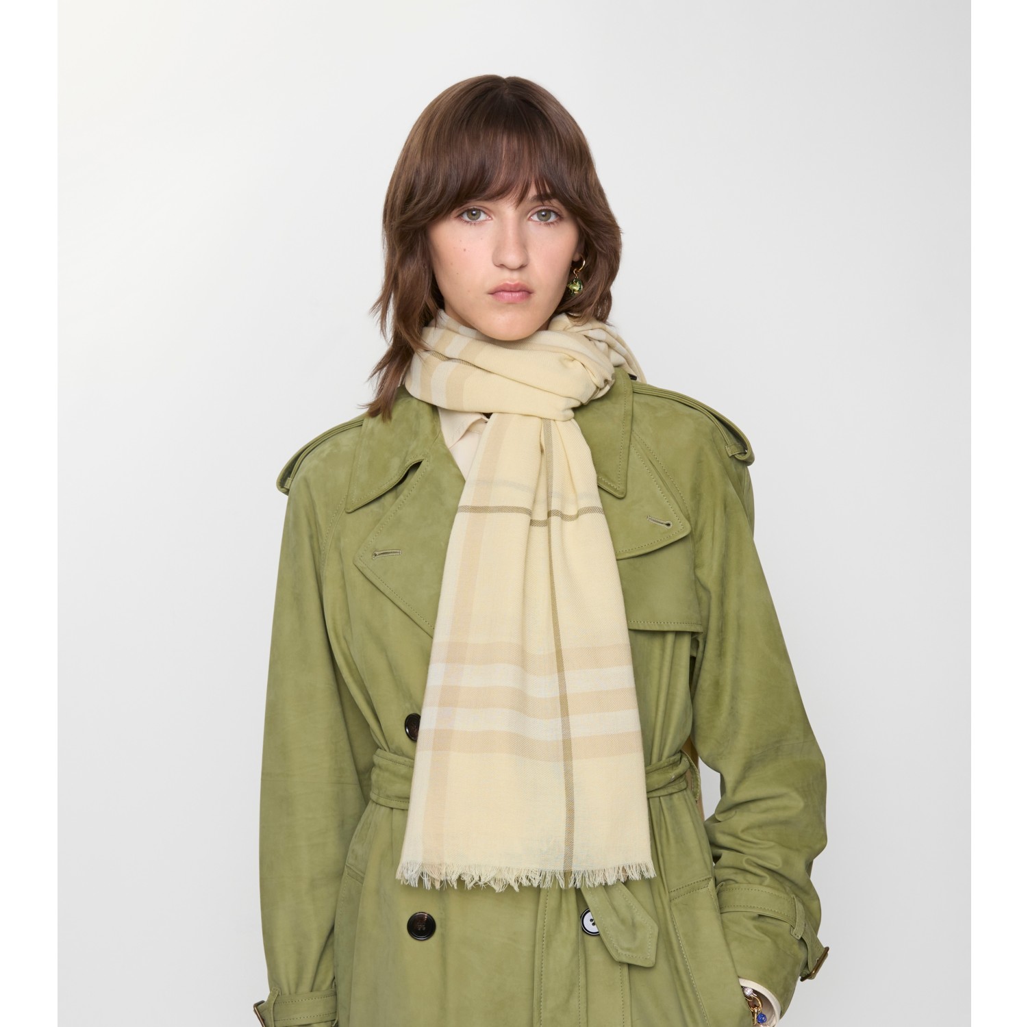Wide Check Wool Scarf