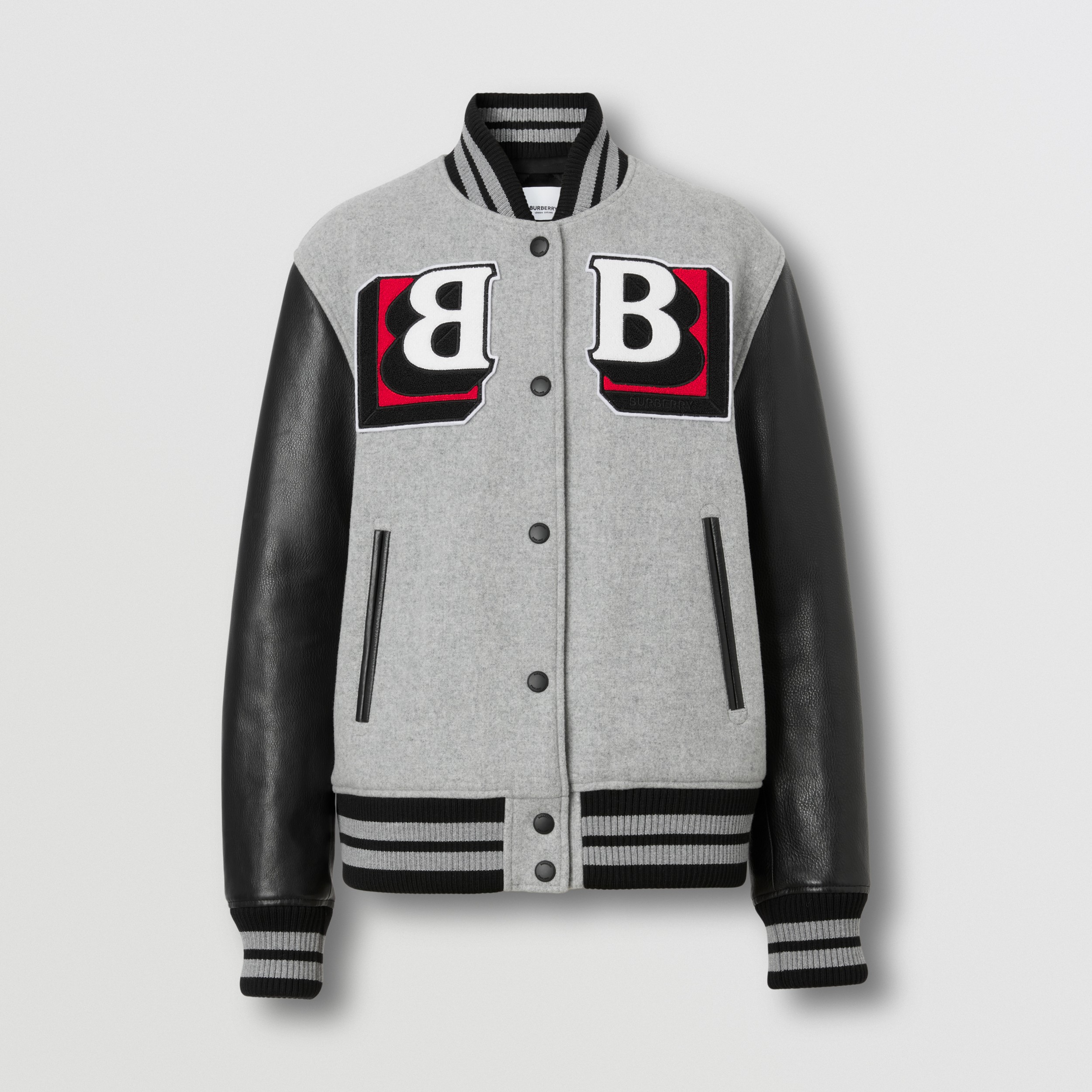 Letter Graphic Technical Wool and Leather Bomber Jacket in Ash Grey Melange - Women | Burberry® Official - 4