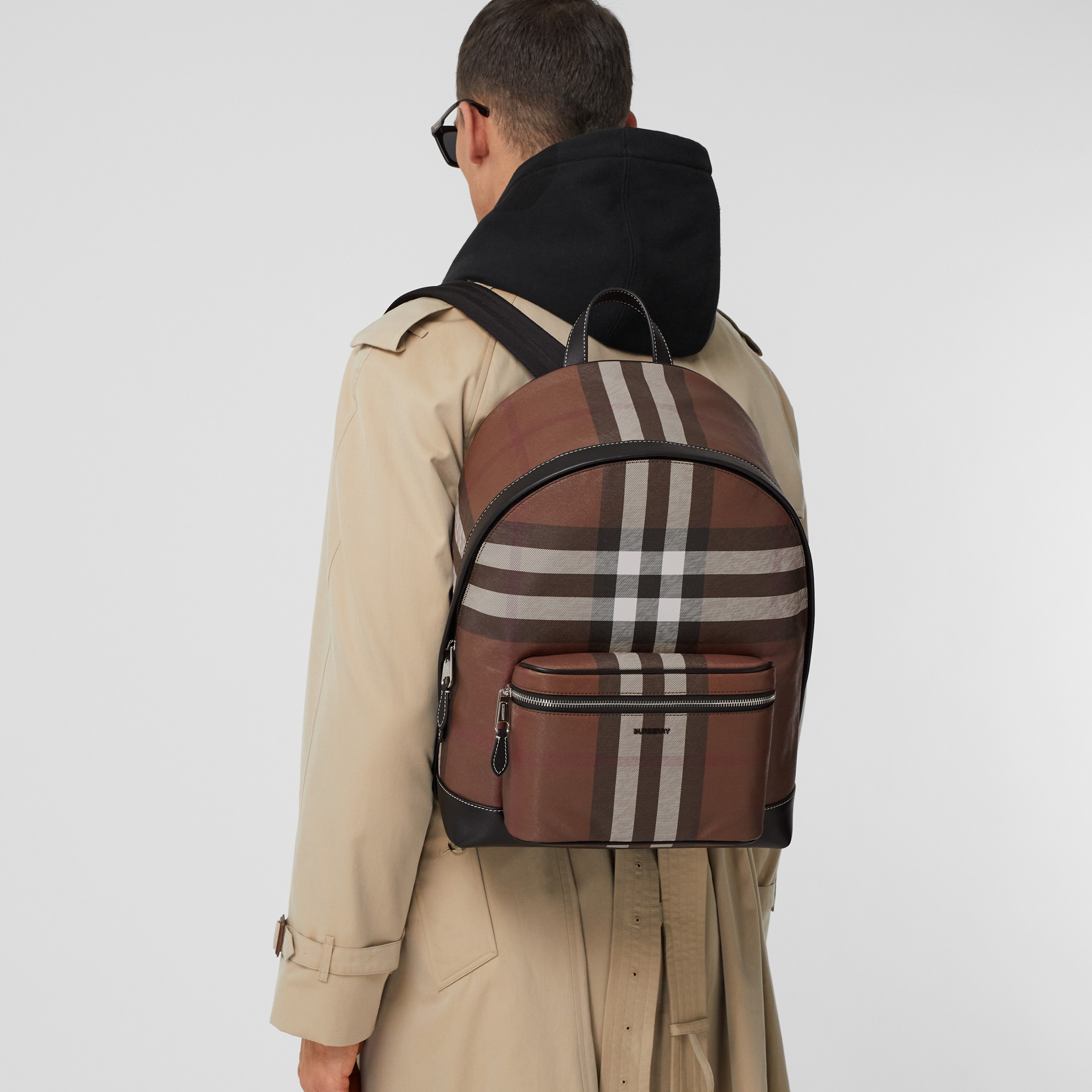 Check and Leather Backpack in Dark Birch Brown | Burberry® Official - 3