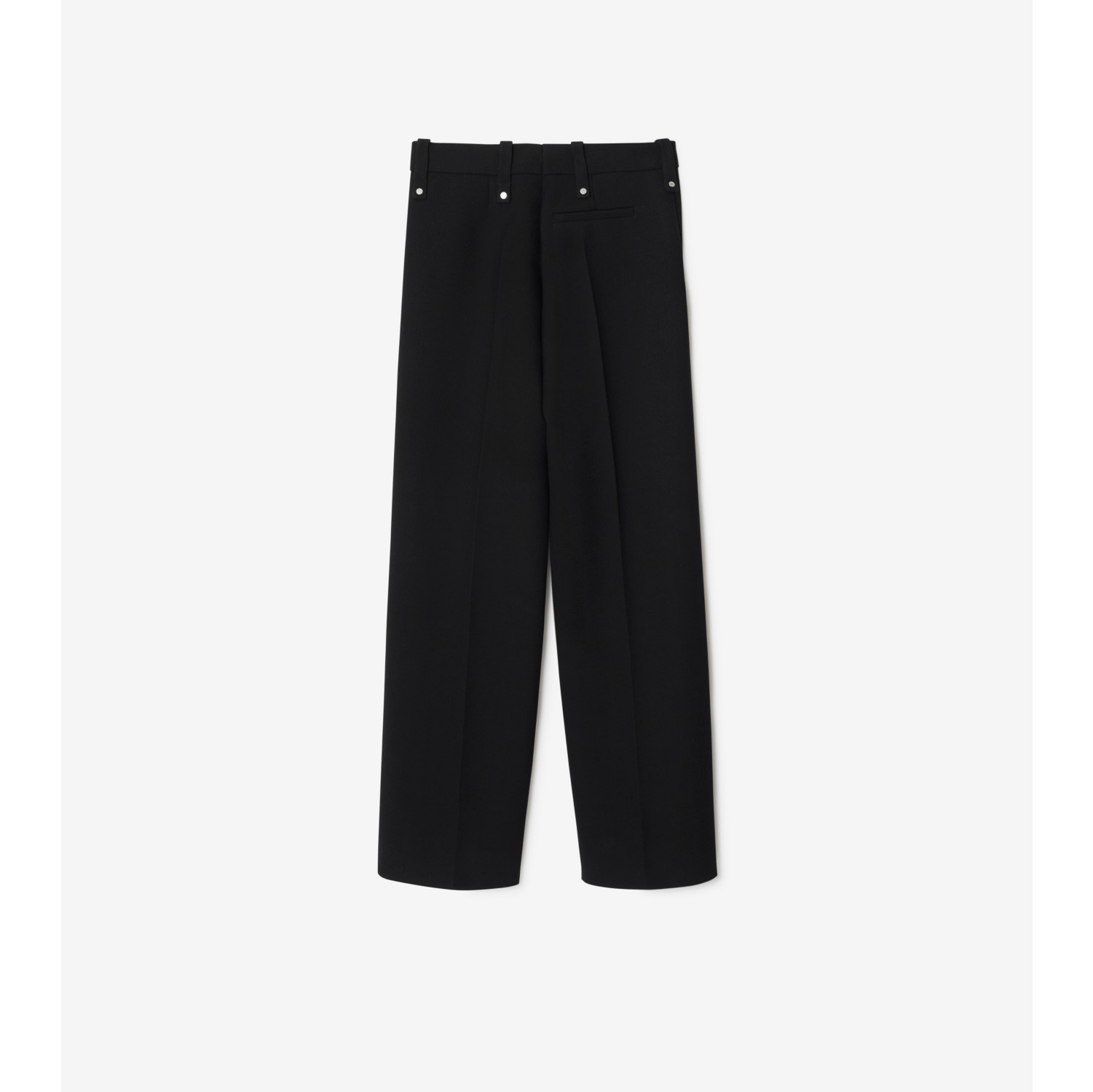 Black wool straight pants with silver stripes