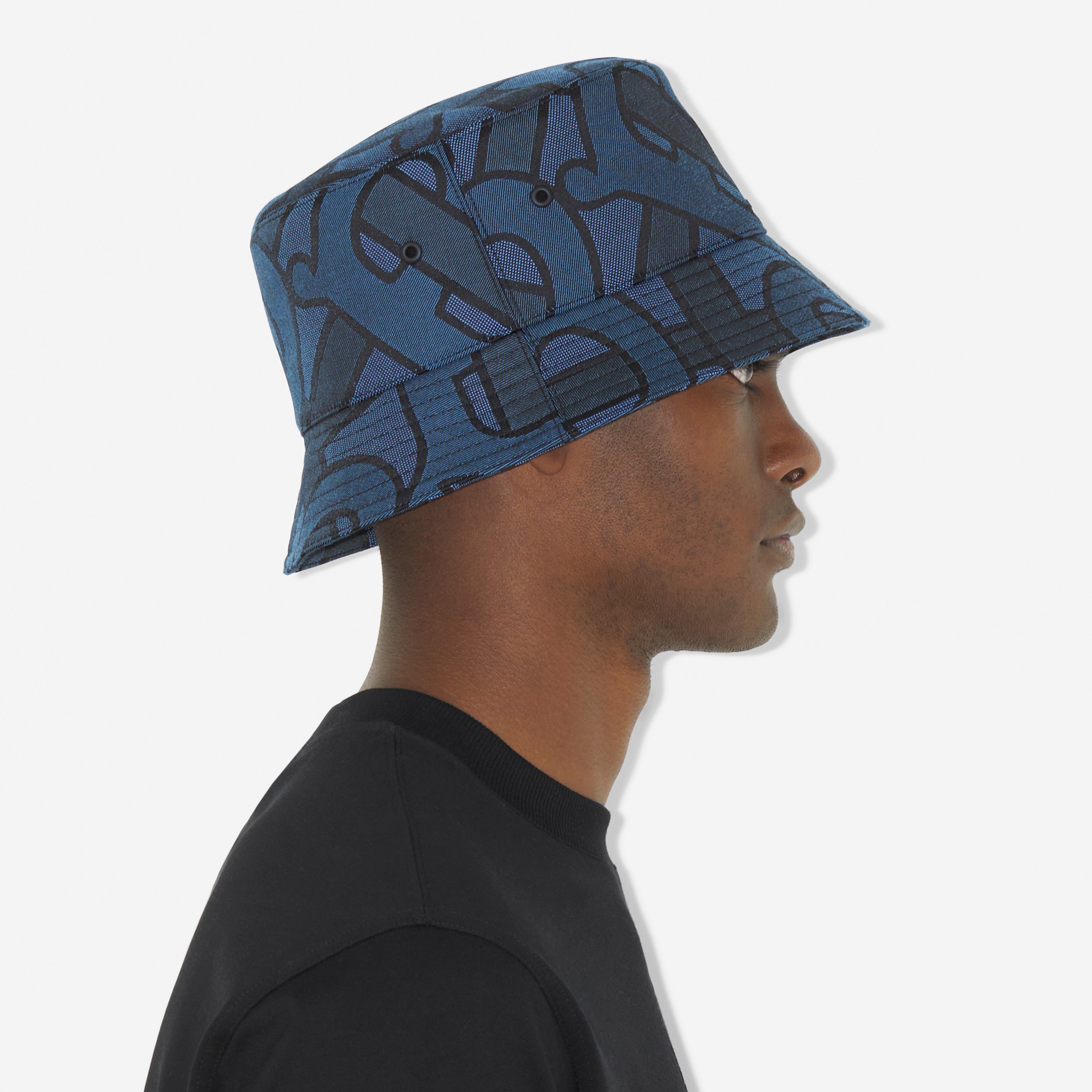 Monogram Cotton Blend Jacquard Bucket Hat in Navy | Burberry® Official - 4