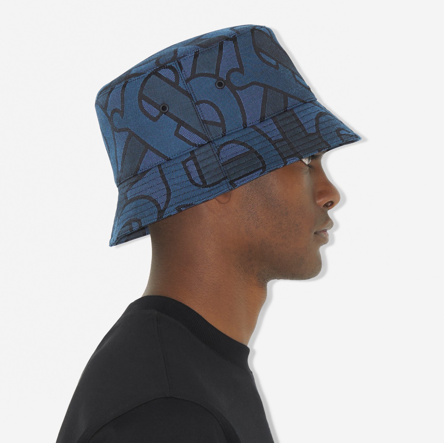 Monogram Cotton Blend Jacquard Bucket Hat in Navy | Burberry® Official
