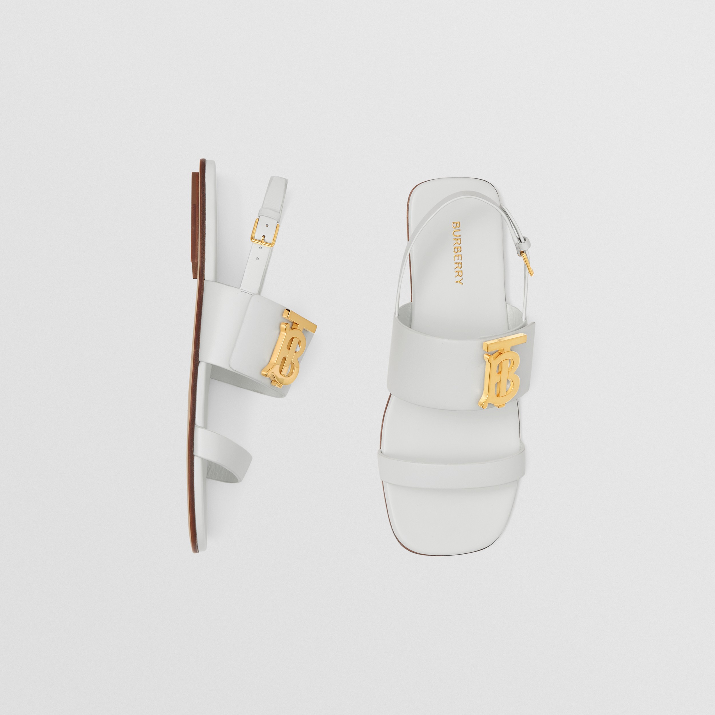 Monogram Motif Leather Sandals in White - Women | Burberry® Official - 1