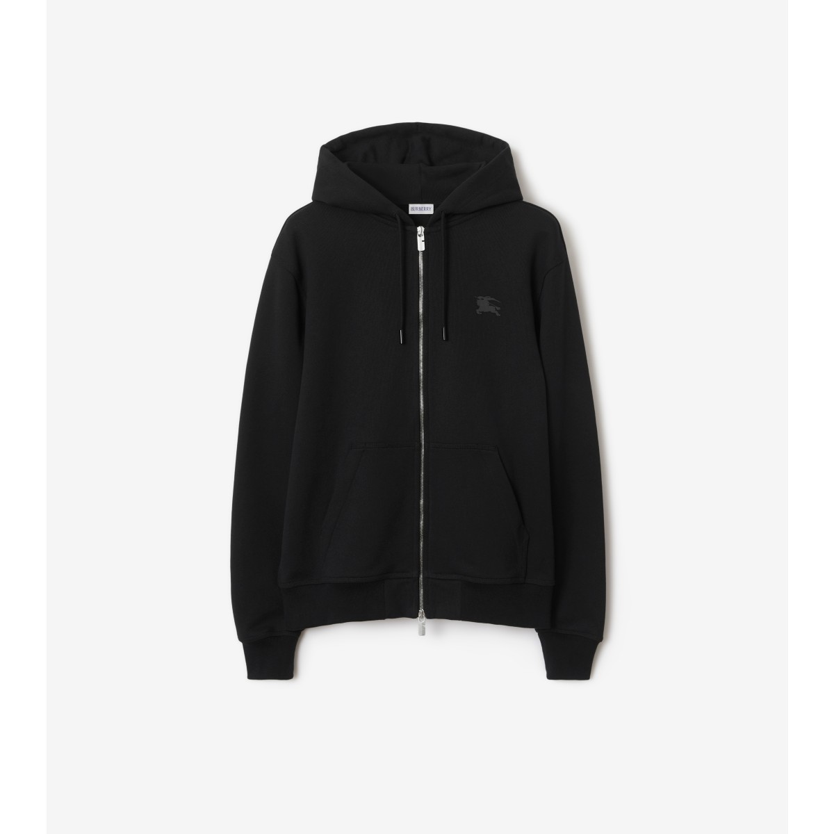 Burberry Check Trim Zip-up Drawstring Hoodie In Black