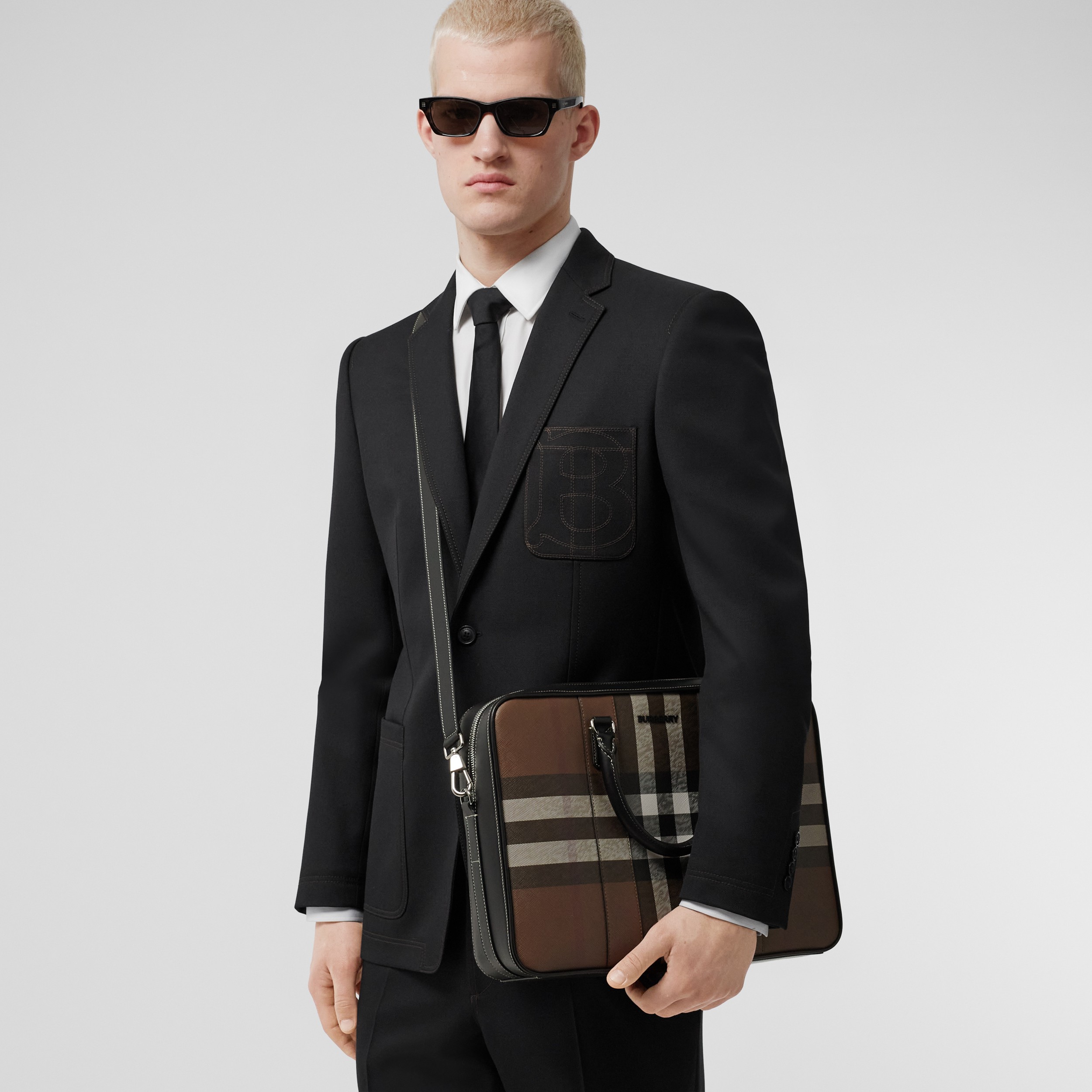 Check and Leather Briefcase in Dark Birch Brown - Men | Burberry® Official - 3